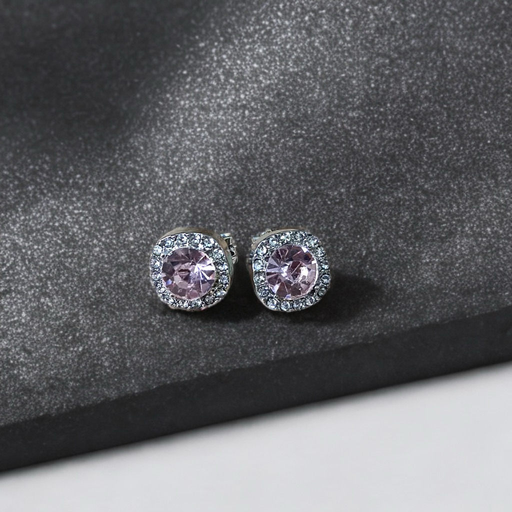 Khuyên tai kẹp vành nữ De Merci Accessories bông tai đính đá hồng phụ kiện trang sức nữ cá tính BT