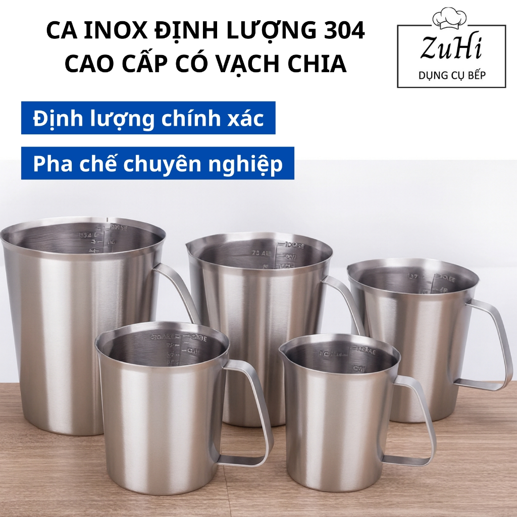 Ca inox định lượng 304, ca đong inox 304 có vạch chia ml đo lường chính ...
