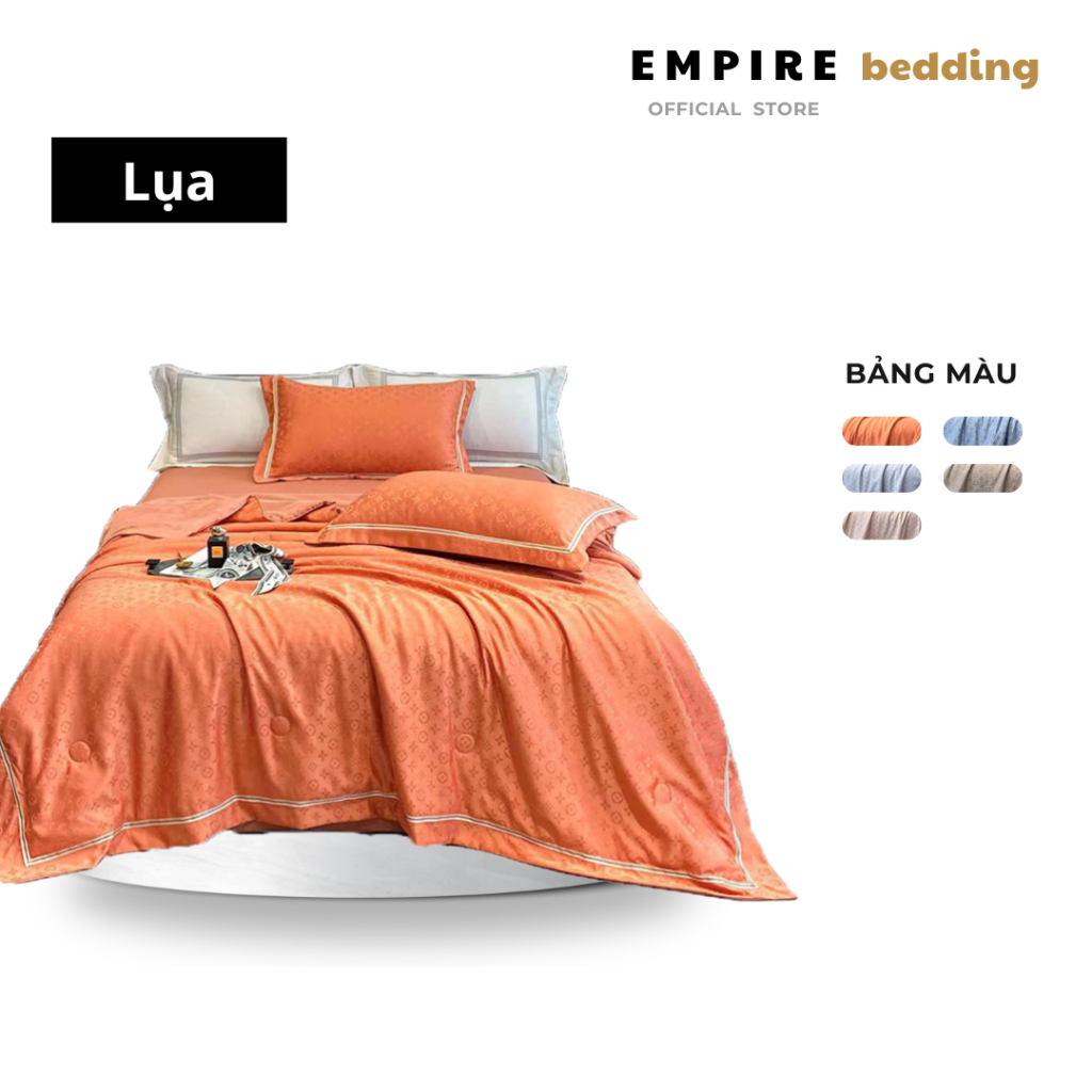 Bộ chăn ga gối nệm 4 món chăn chần bông lông vũ EMPIRE cao cấp drap trải giường bo chun