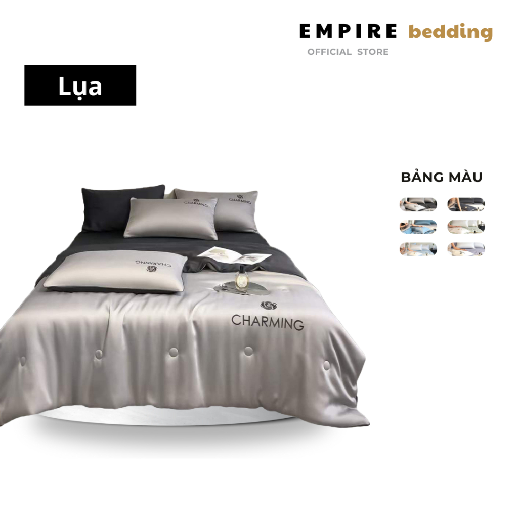 Bộ chăn ga gối nệm 4 món phi lụa EMPIRE cao cấp thoáng mát thấm hút mồ hôi - EMPIRE Bedding & Decor