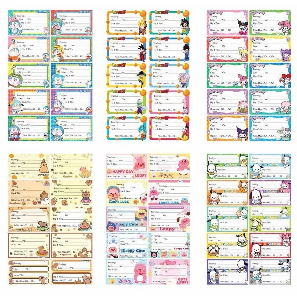 20 miếng dán nhãn tên học sinh nhiều mẫu