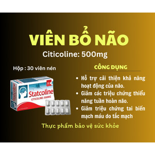 Bổ Não Statcoline Citicoline 500mg Giúp Hoạt Huyết Dưỡng Não, Phục Hồi Sau Tai Biến Do Tắc Mạch - Dược Mỹ Phẩm Cao Cường