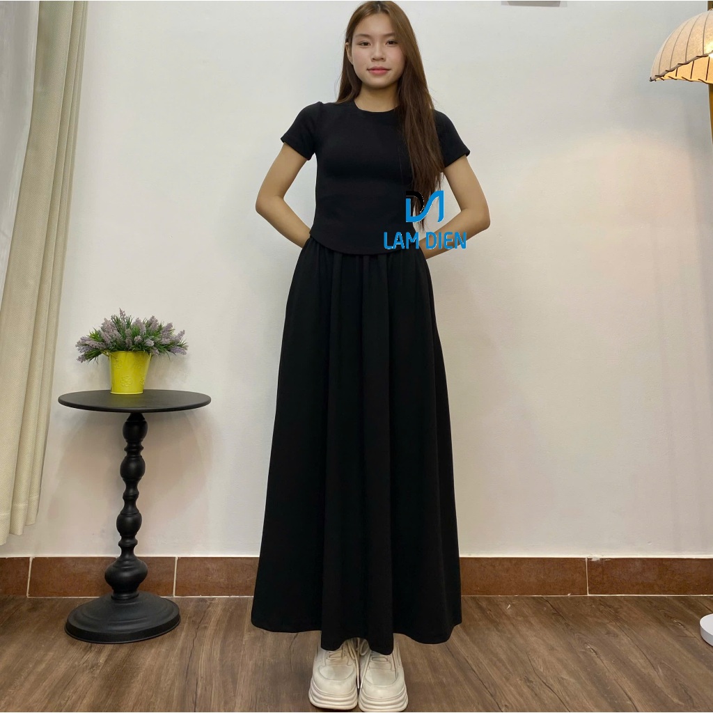 SET BỘ CHÂN VÁY (CÓ TÚI) VÀ ÁO THUN VẠT BẦU HÀNG THU ĐÔNG 2025 CHẤT LIỆU VẢI UMI MỀM MỊN-LAMDIENSTORE