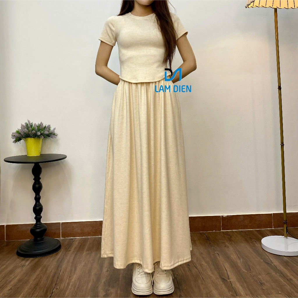 SET BỘ CHÂN VÁY (CÓ TÚI) VÀ ÁO THUN VẠT BẦU HÀNG THU ĐÔNG 2025 CHẤT LIỆU VẢI UMI MỀM MỊN-LAMDIENSTORE