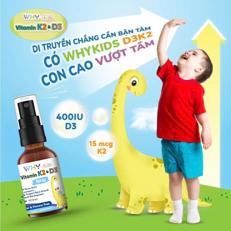 Vitamin D3 K2 Whykids Dạng Xịt Bổ Sung D3 K2 Cho Bé, Tăng Cường Hấp Thu Canxi Phát Triển Chiều Cao 15ml