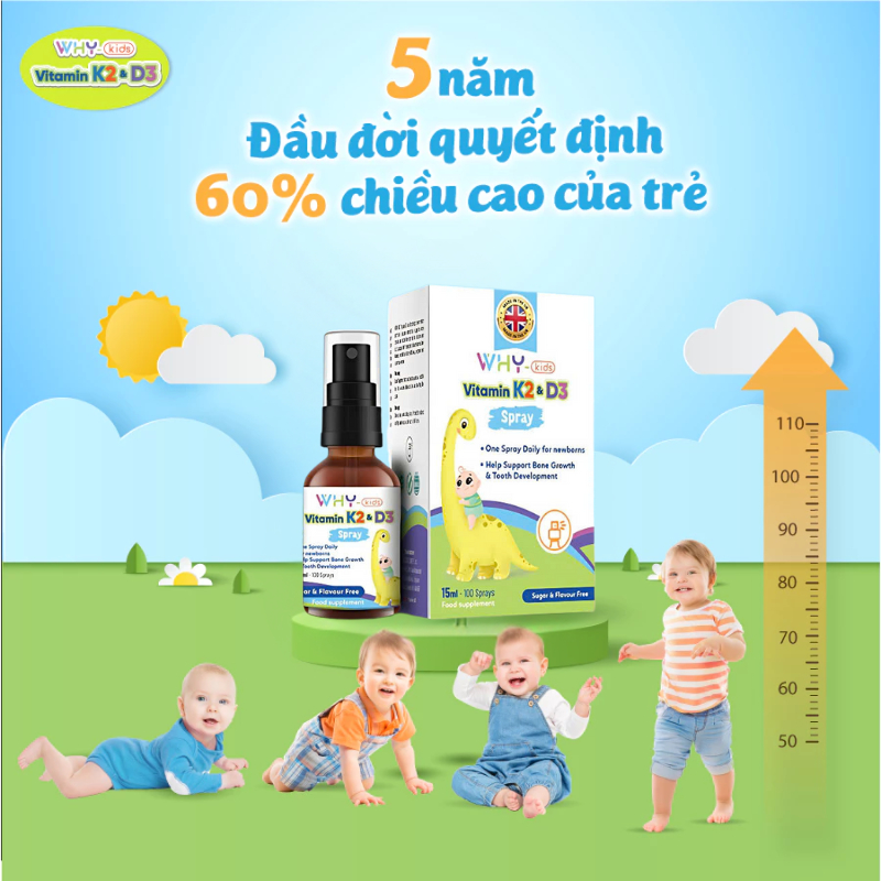 Vitamin D3 K2 Whykids Dạng Xịt Bổ Sung D3 K2 Cho Bé, Tăng Cường Hấp Thu Canxi Phát Triển Chiều Cao 15ml