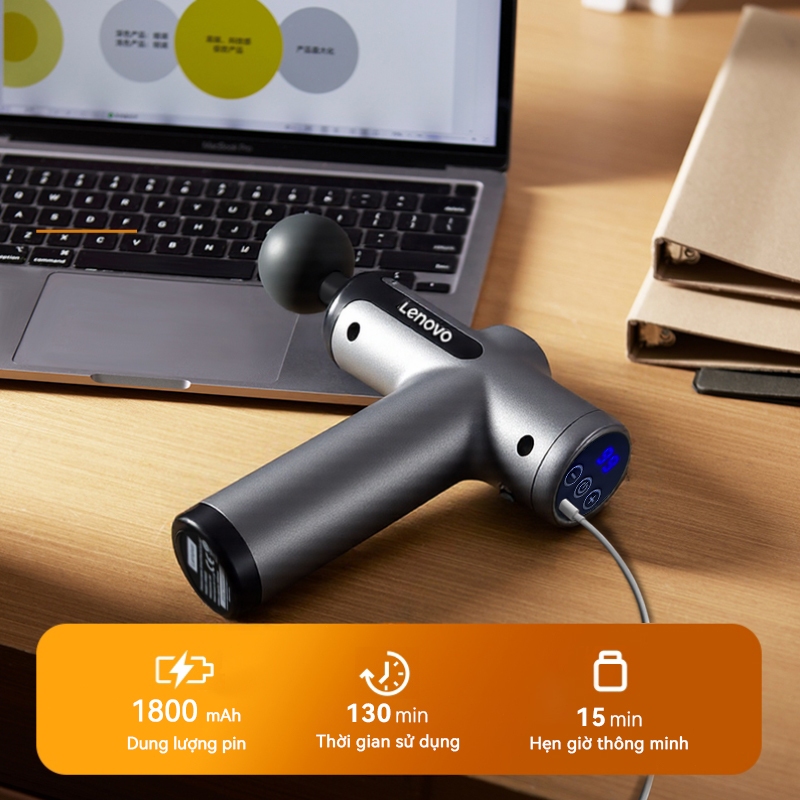 Máy massage cầm tay chính hãng Lenovo 99 mức lực đấm cực mạnh, máy massage cổ vai gáy, massage lưng giảm đau nhức