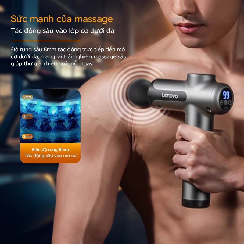 Máy massage cầm tay chính hãng Lenovo 99 mức lực đấm cực mạnh, máy massage cổ vai gáy, massage lưng giảm đau nhức