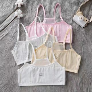 Áo Lá Học Sinh 2 Dây Cotton Mềm - Áo Lót Bé Gái Học Sinh Cotton Phối Lưới Thoáng Khí HOMEBRA A108