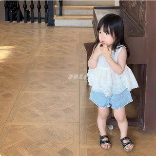 [B&G] Sét bộ Áo ren trắng phối quần short jean năng động cho bé gái từ 10-45kg(2-12 tuổi)