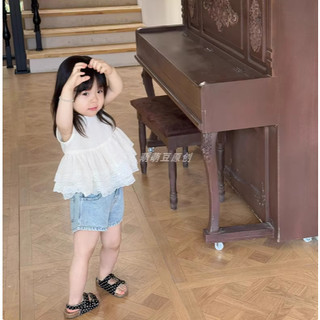 [B&G] Sét bộ Áo ren trắng phối quần short jean năng động cho bé gái từ 10-45kg(2-12 tuổi)