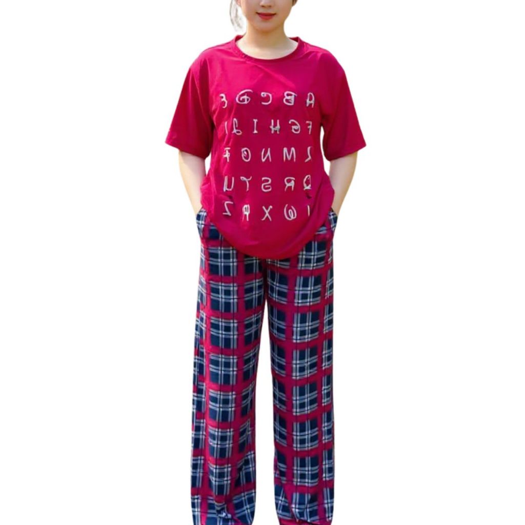 Quần ống rộng suông bigsize Đồ bộ nữ ESHOP Đồ mặc nhà nữ cạp cao quần thun gân áo tay lửng in 3D co giãn đẹp SG69