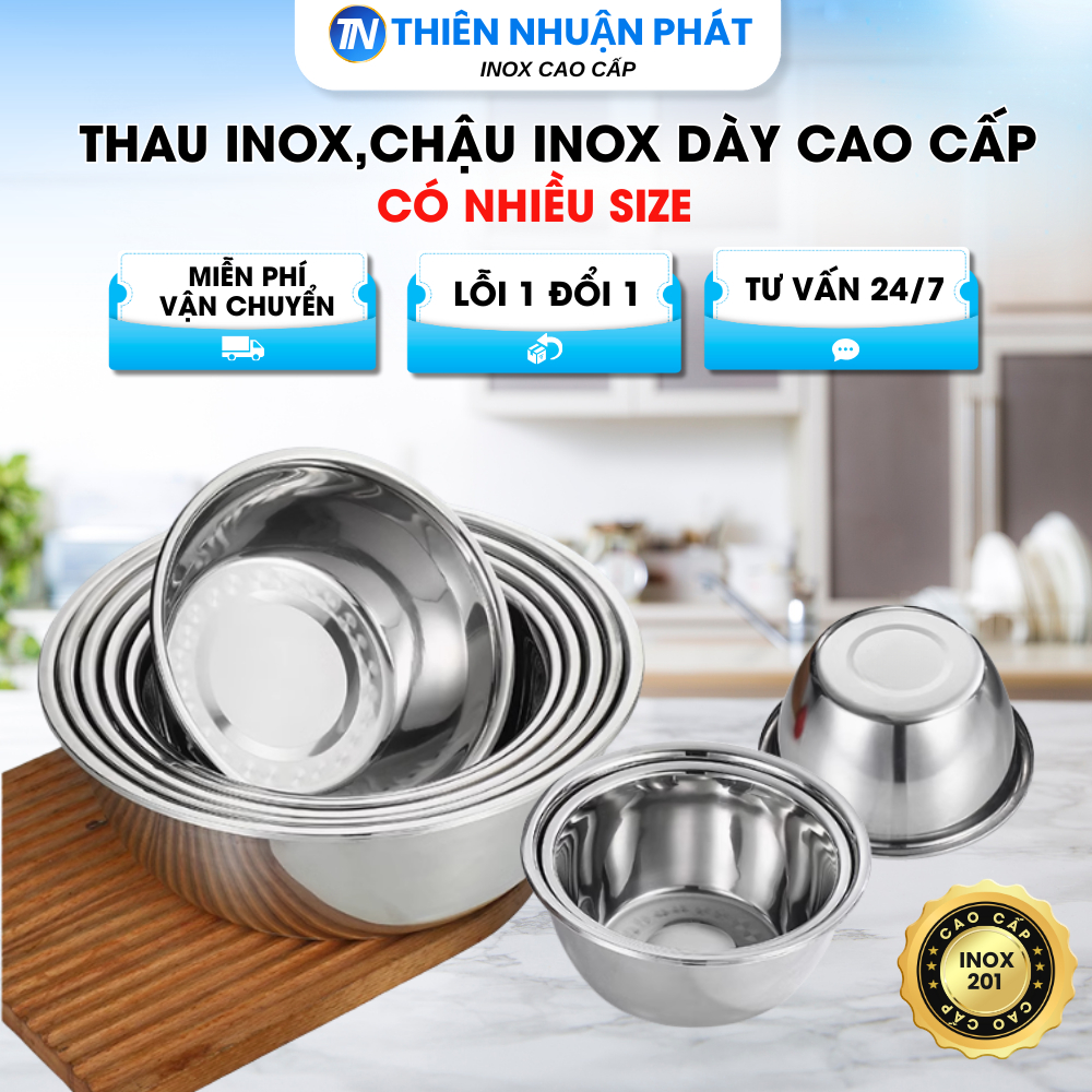 Chậu inox sâu siêu dày Nhuận Phát đa năng, thau inox 201 đủ size 18 ...