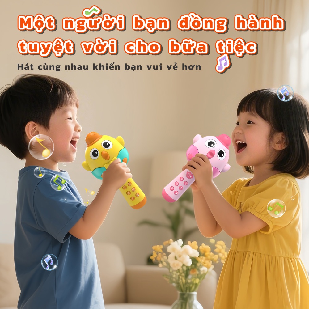 Mic Hát Cho Bé Chính Hãng - Thiết Kế Dễ Thương, An Toàn Cho Trẻ, Tặng Kèm Ống Sạc