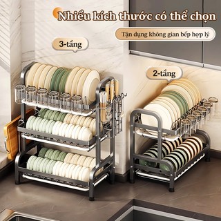 Gslife Giá Để Bát Đĩa Thoát Nước Thép Cacbon Đa Năng - Tích Hợp Giá Để Cốc, Đũa, Dao và Khe Cắm Thớt