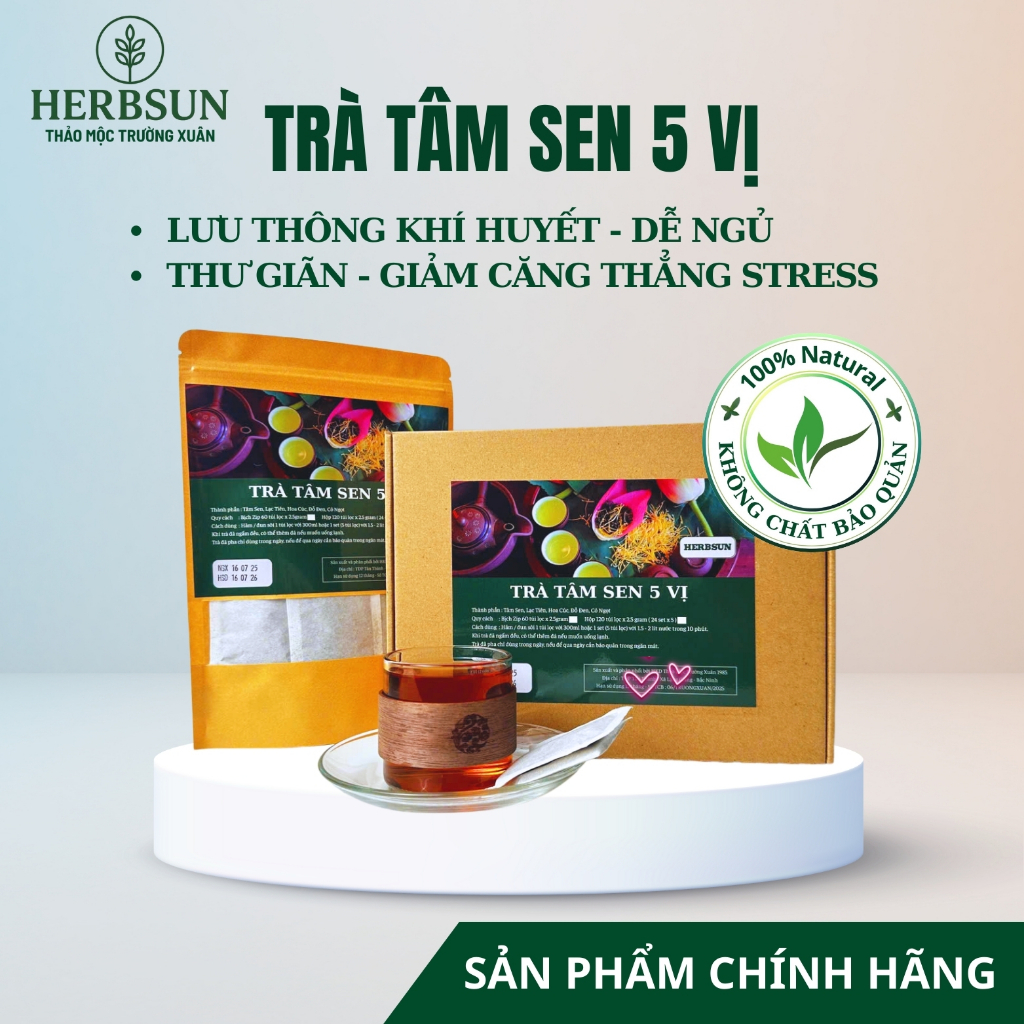 Trà Tâm Sen 5 vị Trường Xuân ( Trà Tim Sen ) thư giãn dễ ngủ giảm căng thẳng mệt mỏi tự nhiên