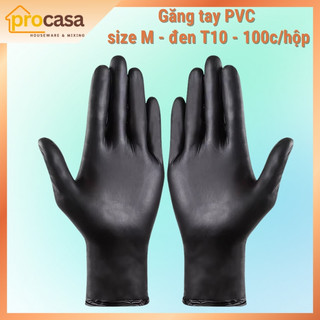 Găng tay - bao tay thực phẩm PVC màu đen- màu trắng T10 - size M-L- hộp 100c