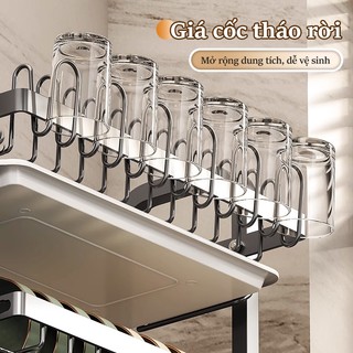 Gslife Giá Để Bát Đĩa Thoát Nước Thép Cacbon Đa Năng - Tích Hợp Giá Để Cốc, Đũa, Dao và Khe Cắm Thớt