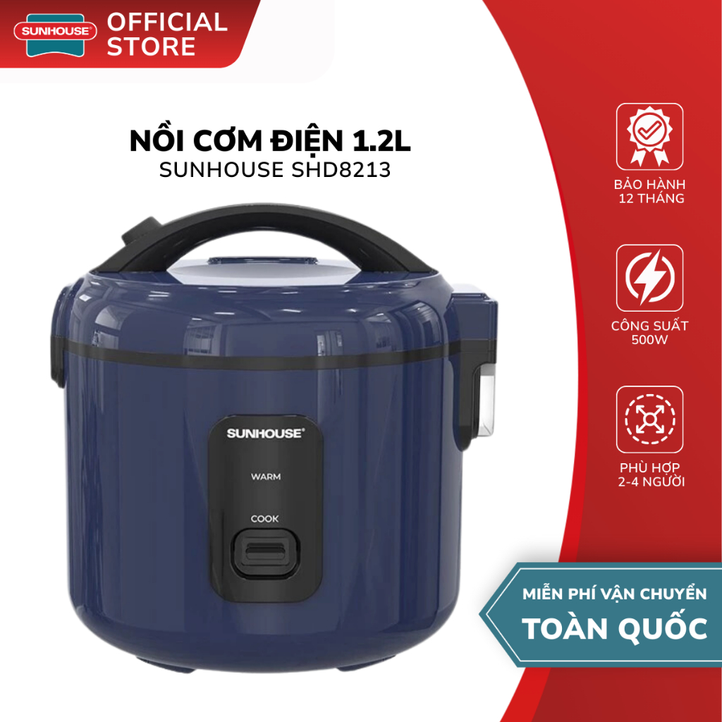 Nồi Cơm Điện Sunhouse SHD8213 - Dung Tích 1.2L , Công Suất 500W , Bảo Hành Chính Hãng 12 Tháng