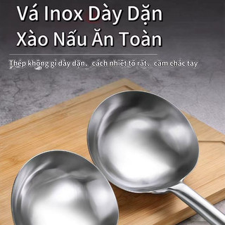 Vá inox Xẻng xào Inox Cao cấp cán gỗ dài 53CM loại dày Chubby Chef  Vá thân dài liền và chống nóng an toàn sức khỏe