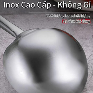 Vá inox Xẻng xào Inox Cao cấp cán gỗ dài 53CM loại dày Chubby Chef  Vá thân dài liền và chống nóng an toàn sức khỏe
