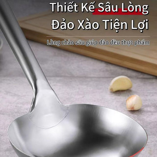 Vá inox Xẻng xào Inox Cao cấp cán gỗ dài 53CM loại dày Chubby Chef  Vá thân dài liền và chống nóng an toàn sức khỏe