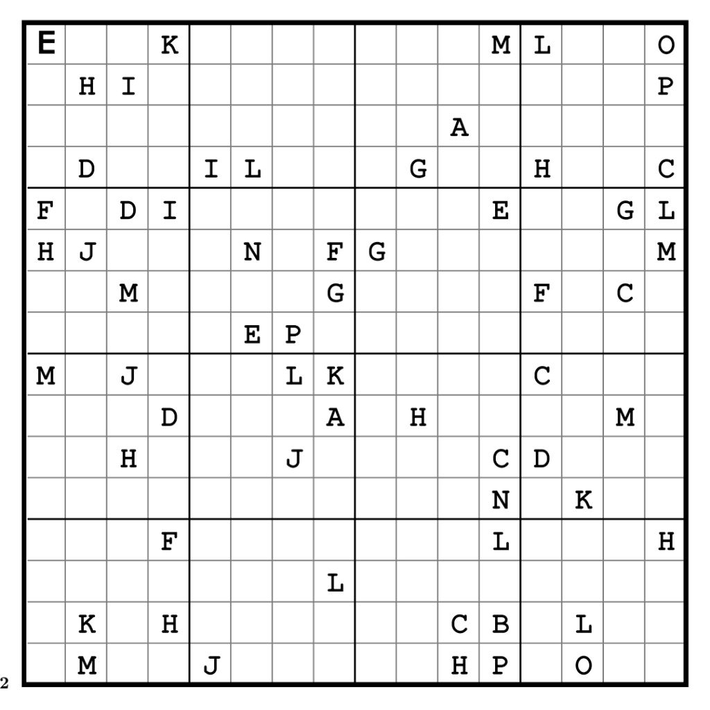 100 bài Sudoku 16x16 có đáp án - DẠNG CHỮ (1 trang 1 bài)