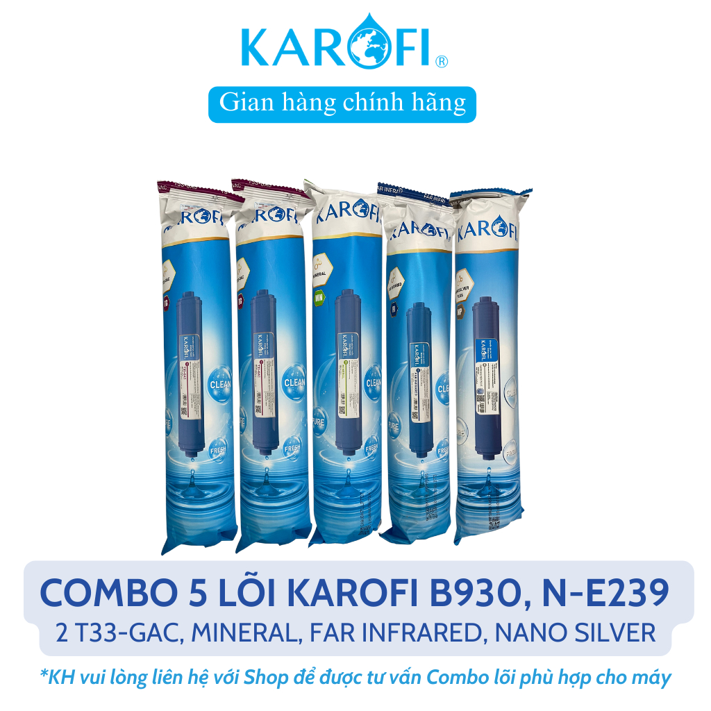 Combo 9 lõi lọc nước Karofi chính hãng dùng cho máy lọc nước Karofi B930 (Tặng tay tháo cốc lọc)