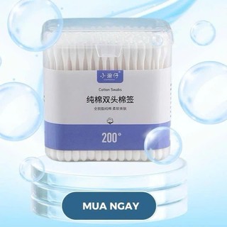 Tăm Bông 2 Đầu TUQI – Hộp 200 Que - 100% COTTON AN TOÀN THÂN THIỆN VỚI MÔI TRƯỜNG