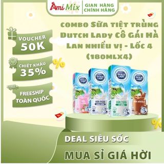 Combo Sữa Tiệt Trùng Dutch Lady Cô Gái Hà Lan Nhiều Vị – Lốc 4 Hộp (180ml x 4) – Dinh Dưỡng