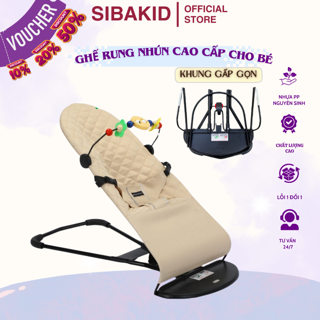 Ghế Nhún Rung Gấp  Gọn Cao Cấp Chống Võng lưng cho trẻ sơ sinh,chất liệu cotton thoáng mát an toàn
