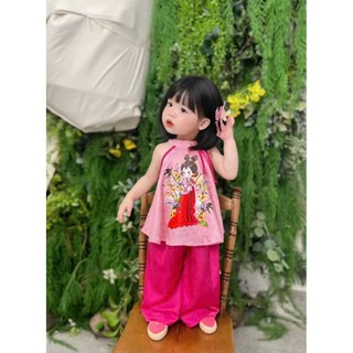Set yếm trung thu cho bé gái đi chơi,chụp hình kèm khăn mỏ quạ xinh xắn 2 màu hồng đỏ,bộ quần áo yếm bé gái 10-30kg