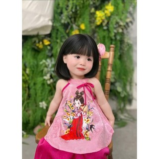 Set yếm trung thu cho bé gái đi chơi,chụp hình kèm khăn mỏ quạ xinh xắn 2 màu hồng đỏ,bộ quần áo yếm bé gái 10-30kg