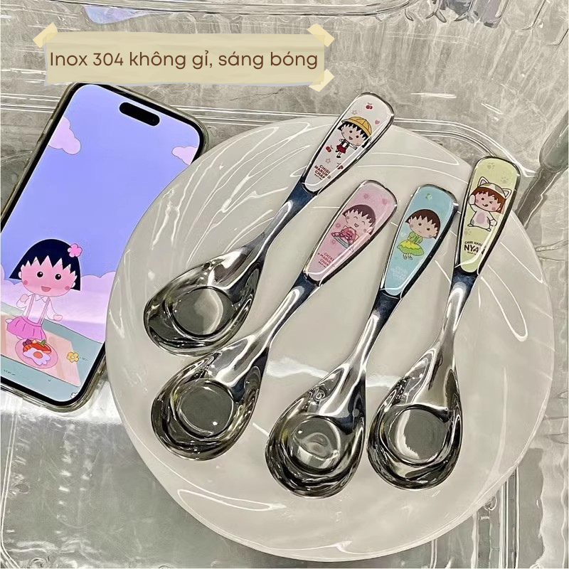 Thìa Ăn Trẻ Em Inox 304 Hoạt Hình Maruko Cao Cấp – Muỗng Ăn Cơm Cho Bé Dễ Thương An Toàn, Bền Đẹp | 321