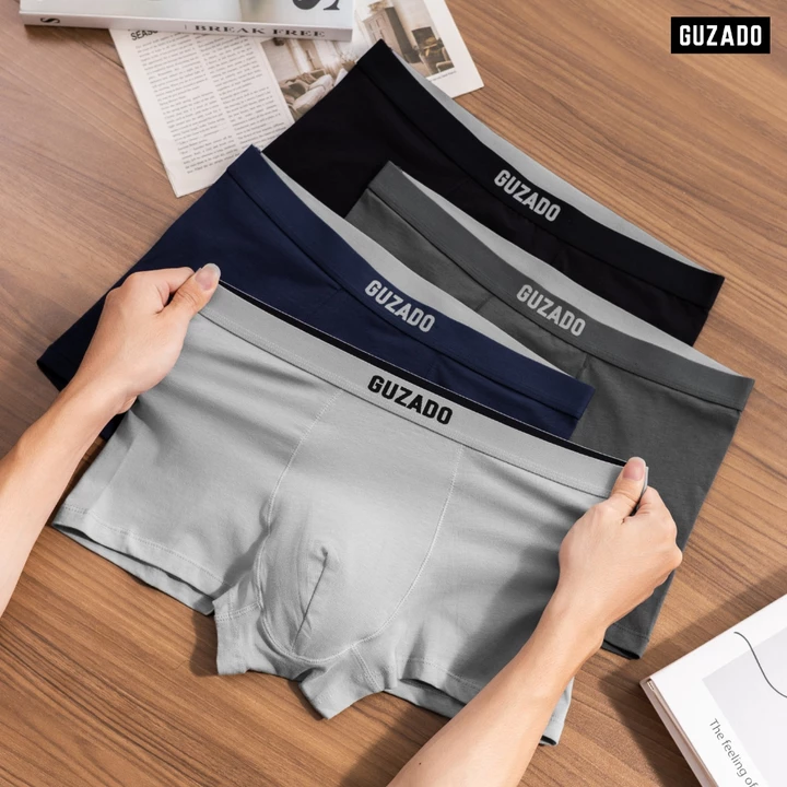 Combo 3 Sịp Boxer Cotton Nam GUZADO 2 Lớp Kháng Khuẩn, Co Giãn, Thấm Hút Tốt, 4 Màu Basic CB3-GIBX25A001