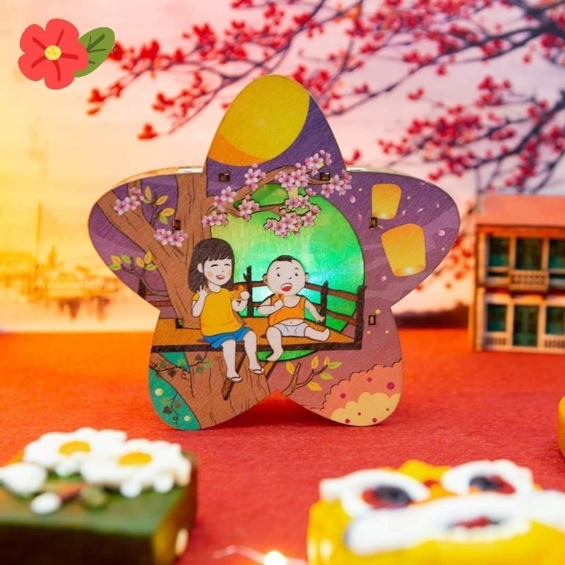 [Full Box In Màu] Đèn Lồng Trung Thu Bằng Gỗ Tự Lắp Ráp, Lồng Đèn Tự Tô Màu Hoặc In Sẵn Đèn Led
