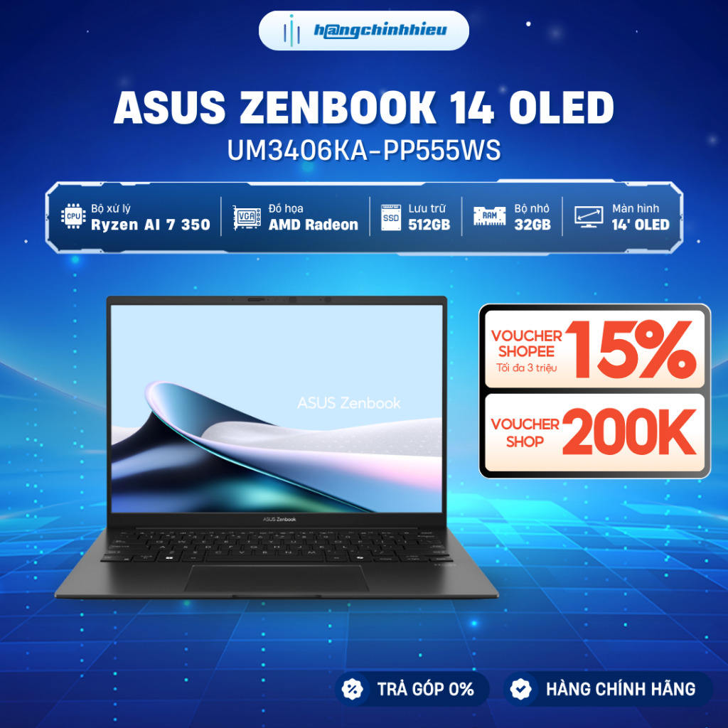 Laptop ASUS ZenBook 14 OLED UM3406KA-PP555WS Ryzen AI 7 350 | 32GB ...