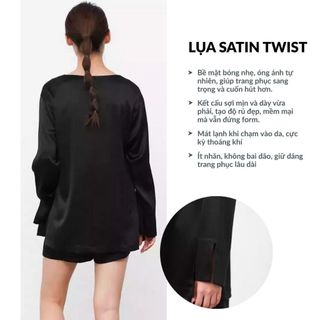 Áo lụa thiết kế Noir Silk Satin Twist – Áo lụa Hàn cao cấp, áo dài tay cổ tim SPACSILK