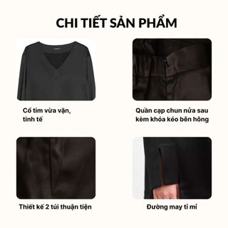 Áo lụa thiết kế Noir Silk Satin Twist – Áo lụa Hàn cao cấp, áo dài tay cổ tim SPACSILK