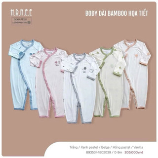 Hrnee - Body liền thân dài tay vải bamboo mềm mại cho bé trai, bé gái từ 3 đến 9 tháng