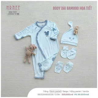 Hrnee - Body liền thân dài tay vải bamboo mềm mại cho bé trai, bé gái từ 3 đến 9 tháng