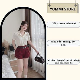 Set nữ sang chảnh, set đồ thiết kế áo polo dệt kim cộc tay phối quần short ngắn basic trẻ trung cá tính Yuumi HCOM25014