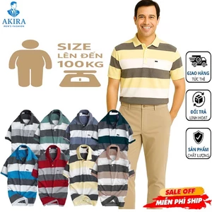Áo Thun Nam, Áo Thun Trung Niên Form Polo Ba Sọc Cotton Thoáng Mát Thanh Lịch Sang Trọng Quý Phái