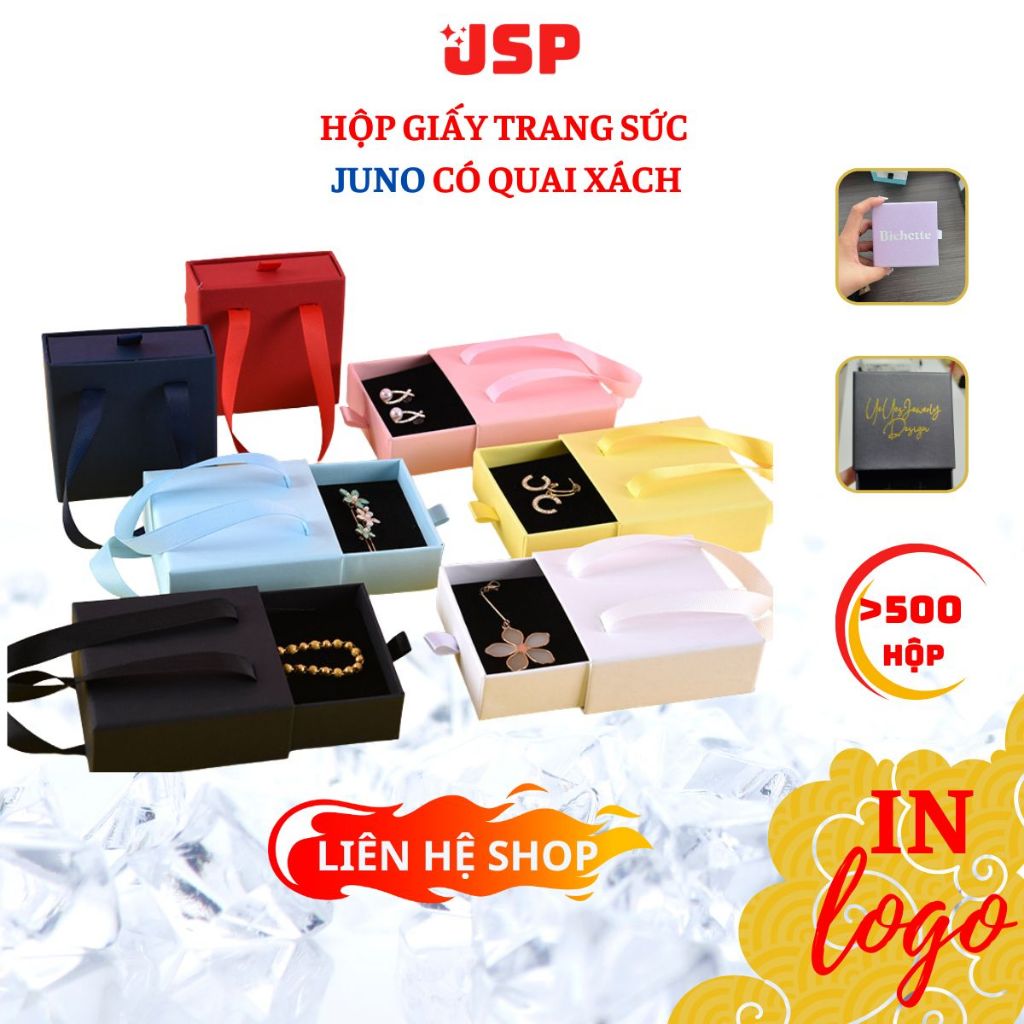 Hộp đựng trang sức JUNO có quai xách in logo từ 500 hộp đựng dây chuyền hộp nhẫn lắc tay JSP