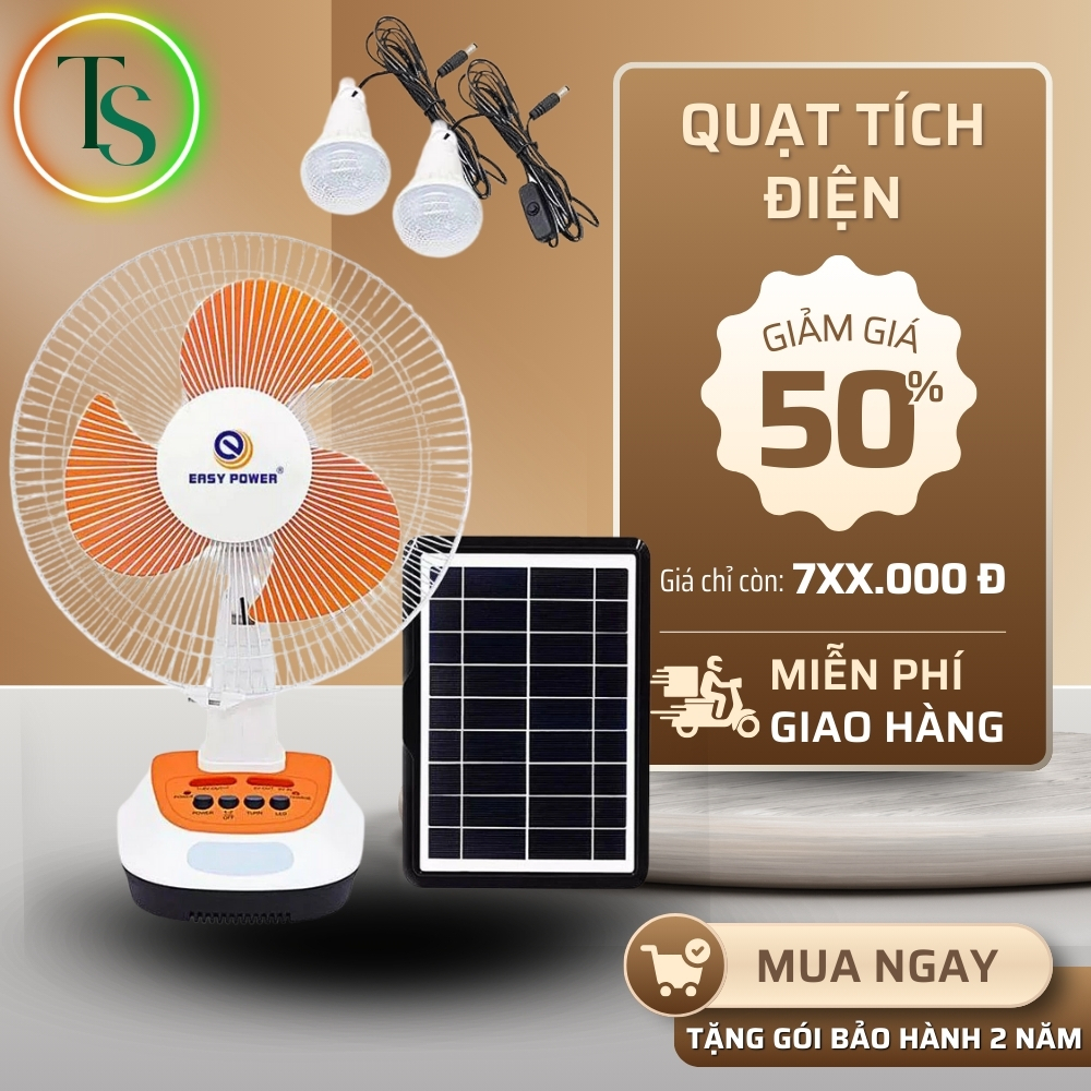 Quạt tích điện kết hợp dùng năng lượng mặt trời Easy Power EP3212 [TẶNG KÈM ĐÈN LED VÀ SẠC PIN NLMT ] - EP3212 LUMABELLA