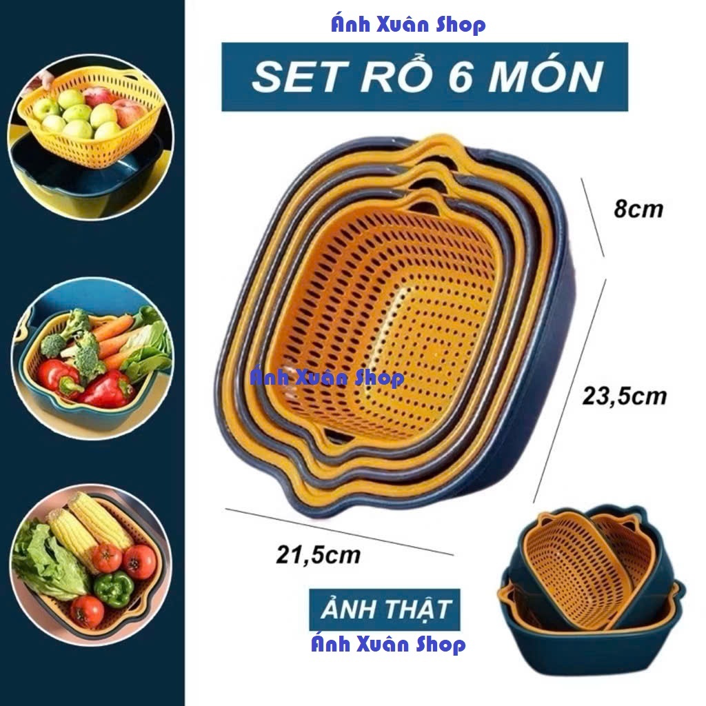 SÉT 6 món rổ kèm chậu bộ 3 rổ và 3 chậu, thau nhựa rửa rau củ đựng hoa ...