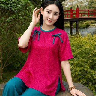 Bộ Bà Ba Gấm Nữ Mẹ và Bé Dáng Chữ A Mặc Tết, Sét  Bộ Bà Ba Nữ Phối Nơ Trẻ Trung Mặc Nhà, Đi Chơi, Lễ Hội BB03 - BEEKIDS
