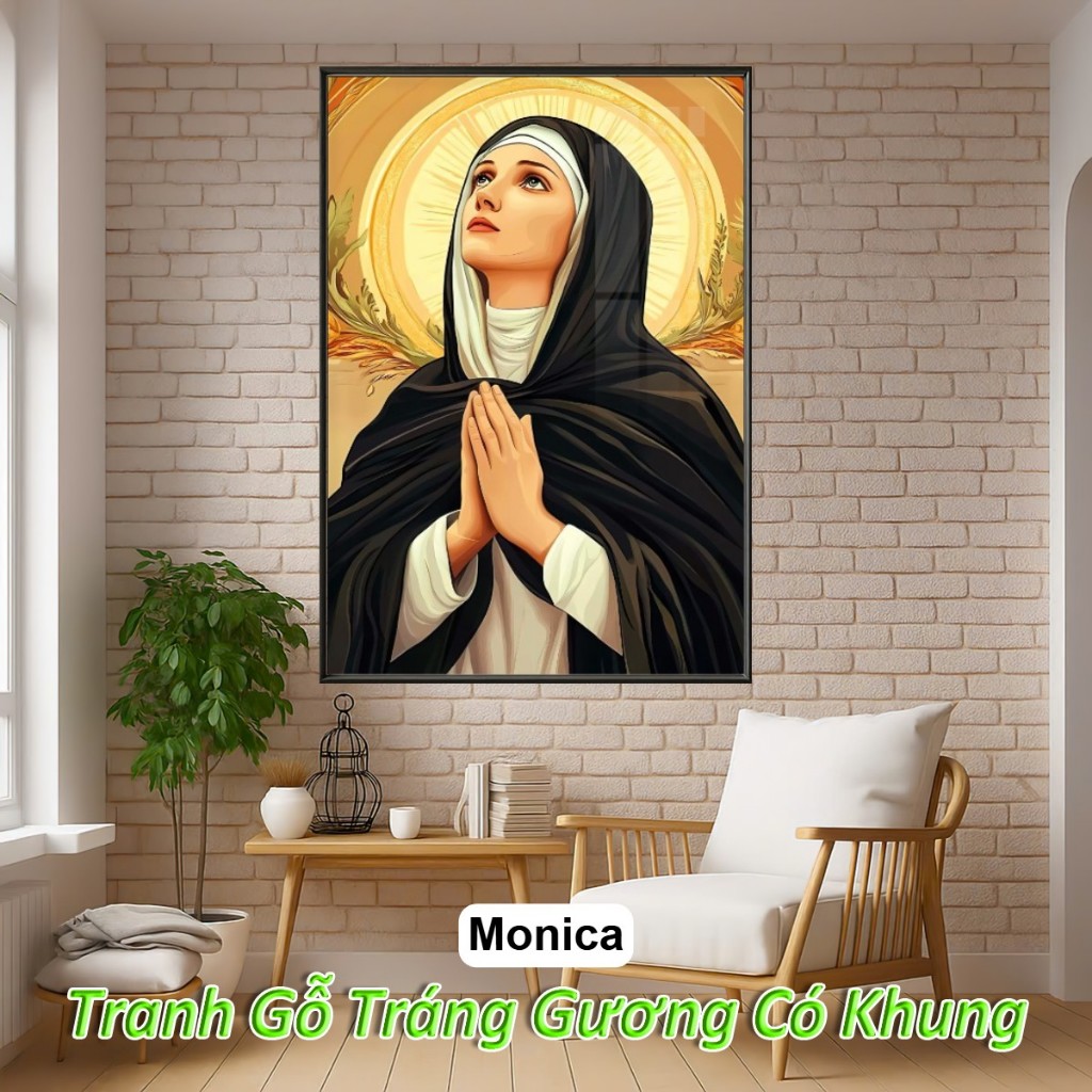 Thánh Têrêsa, Catarina, Monica Tranh Công Giáo Treo Tường Tráng Gương Khung Composite Decor Tường, Phòng Thờ