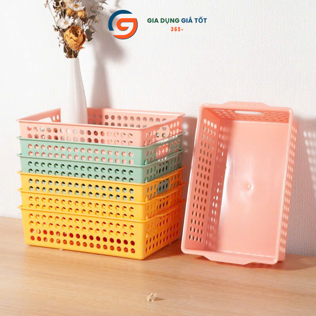 Khay nhựa chữ nhật đựng đồ đa năng - khay lỗ thoáng nhiều màu đựng mỹ phẩm, gia vị, đồ dùng học tập