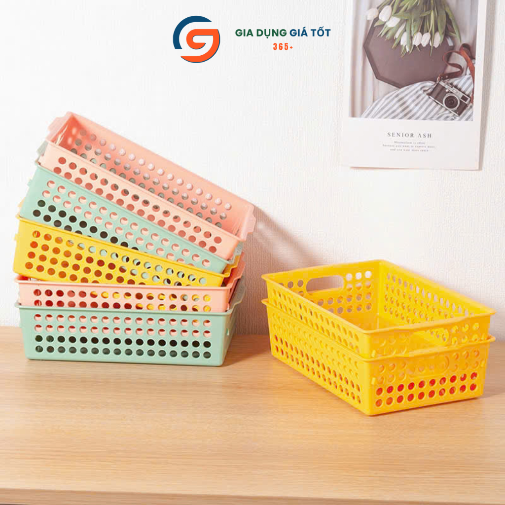 Khay nhựa chữ nhật đựng đồ đa năng - khay lỗ thoáng nhiều màu đựng mỹ phẩm, gia vị, đồ dùng học tập